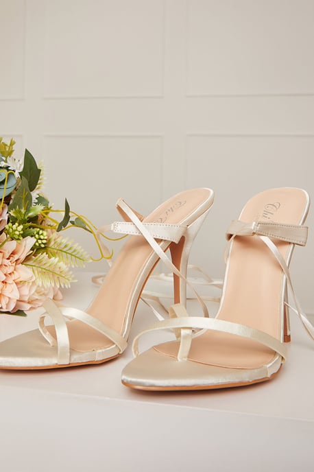 High Heel Lace Up Sandal in Cream