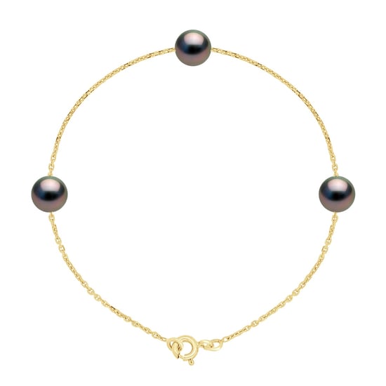 Bracelet TRIO - 3 Real Cultured Tahiti Pearls PASSING THROUGH Round 7-8 mm