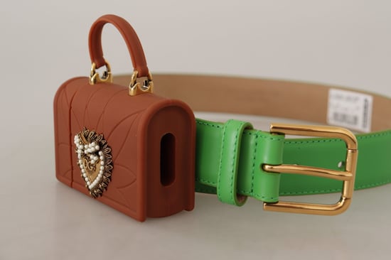 Dolce & Gabbana Women's Green Leather Devotion Heart Micro Bag Headphones Belt