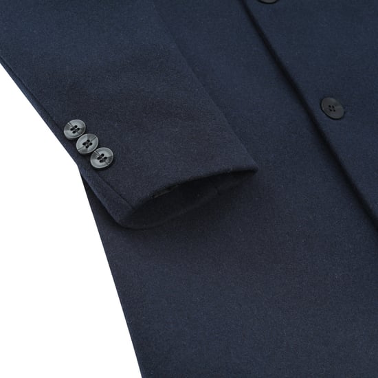 Men's Wool Long Slim Fit Stand-Up Collar Business Coat for Winter Blue