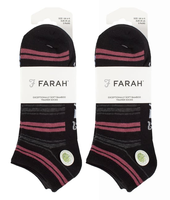 10 Paar Heren Bamboe Sneakersokken | Farah | Gestreepte Verstevigde Ankelsokken - Zwarte Streep - Image 2