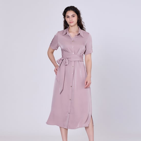 Mat satijn midi shirt jurk - Image 1