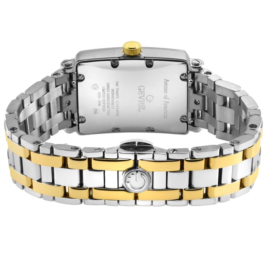 Gevril Ave of Americas Mini Women's Swiss Quartz Two toned IPYG Stainless Steel Diamond Case, White MOP Dial Watch