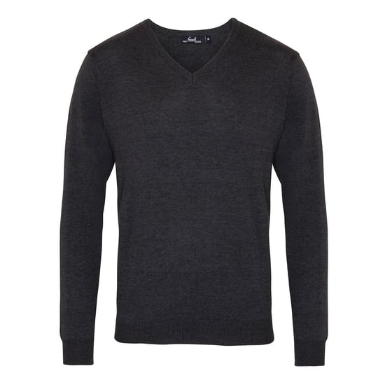 Premier Heren Gebreid Katoen Acryl V Hals Sweatshirt (Houtskool) - Image 1