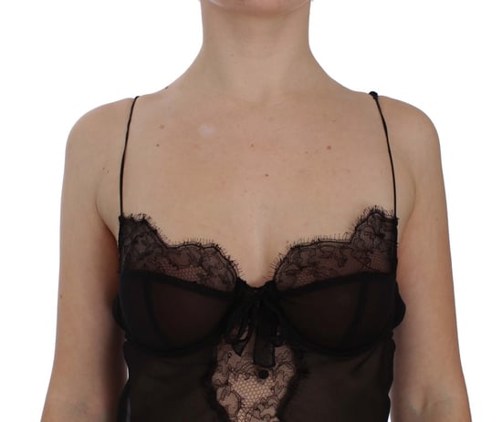 Dolce & Gabbana Vrouwen Zwart Zijde Gebloemd Kanten Lingerie Top - Image 4