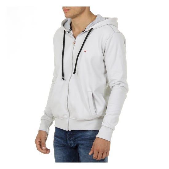 Andrew Charles Mens Hoodie with Zip Long Sleeves Round Neck Light Grey FELA