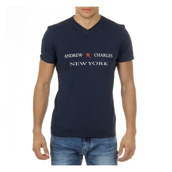 Andrew Charles Mens T-Shirt Short Sleeves V-Neck Blue KENAN