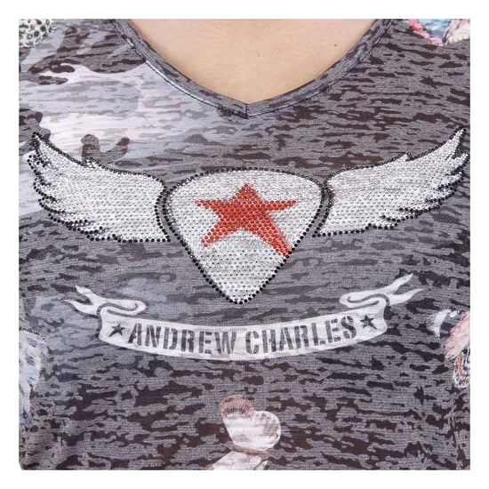 Andrew Charles Womens T-shirt Short Sleeves V-Neck Black STELLA