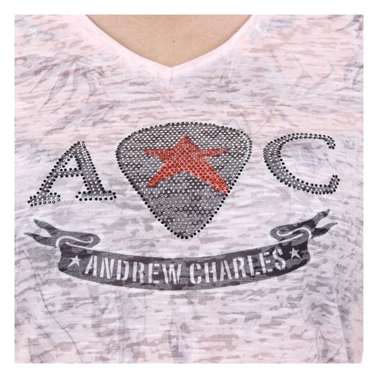 Andrew Charles Womens T-shirt Short Sleeves V-Neck Pink ALEXA