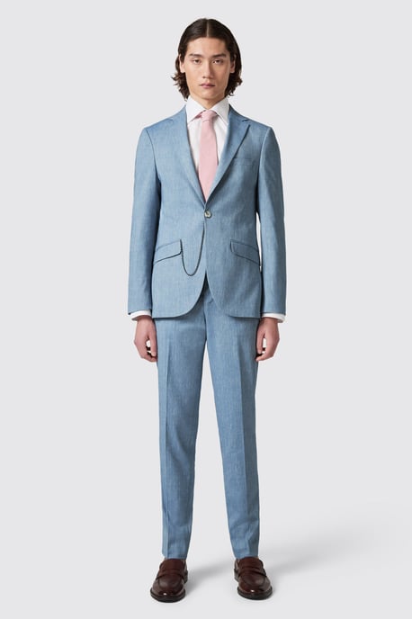Looten Slim Fit Blue Linen Trousers