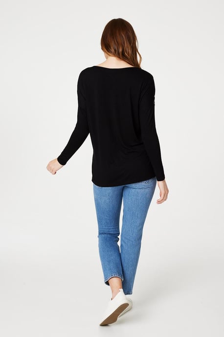 Black Chevron Print Long Sleeve Top