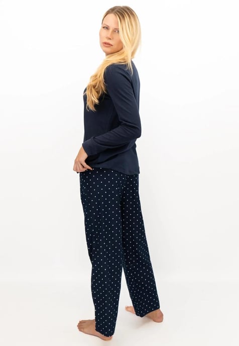 GAP Womens Pyjama Flanellen Slaapset in Navy Polka Dot - Image 3