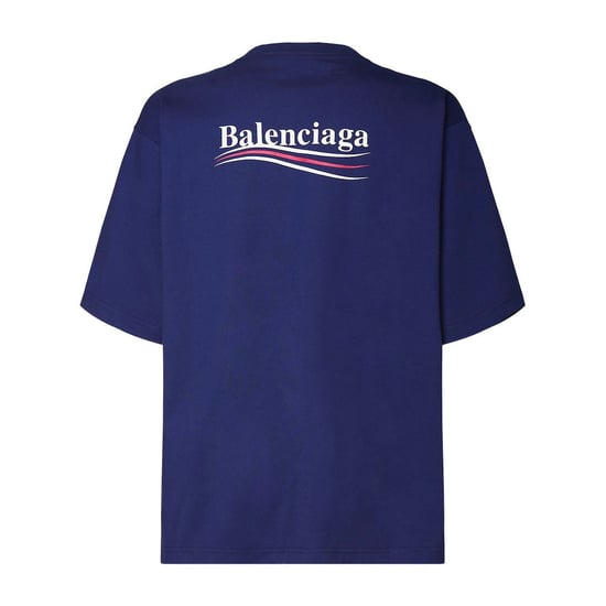 Balenciaga Political Logo Cotton Jersey T-Shirt Blue