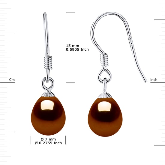 Earrings Hooks Freshwater Pearls 7-8mm Chocolate Pears 925