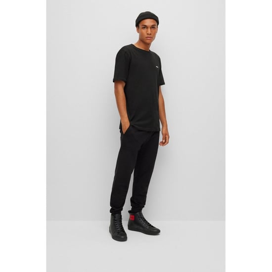 Men's Boss Ribbed Collar Short Sleeve Polo Shirt in Black - Image 2