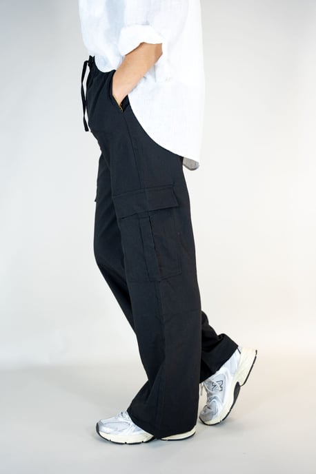 Sophia Ladies Cargo Trousers Black Wide Leg