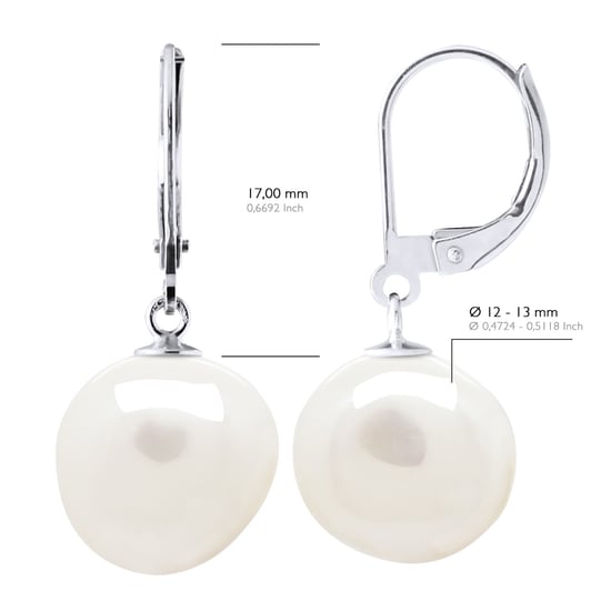Earrings White Gold - Real Cultured Freshwater Pearls Baroque 12-13 mm