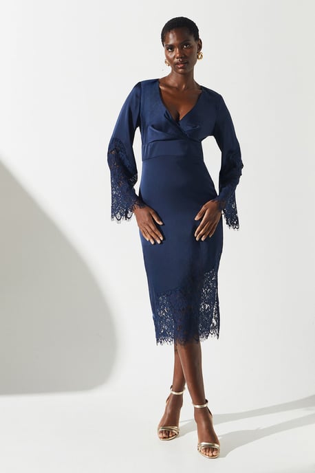 Lace Panelled Satin Wrap Dress