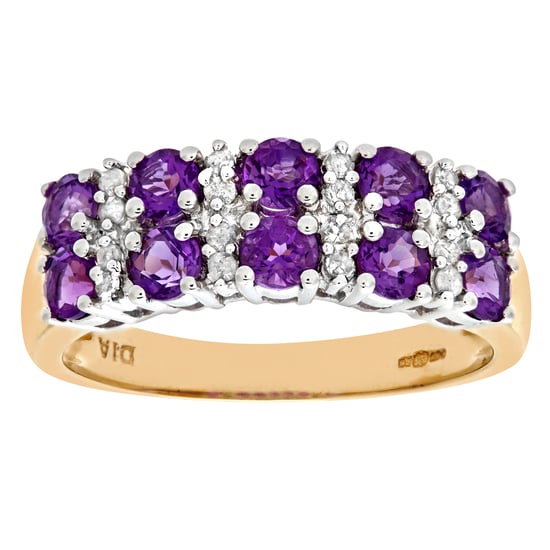 9ct Yellow Gold Ladies Diamond and Amethyst Ring