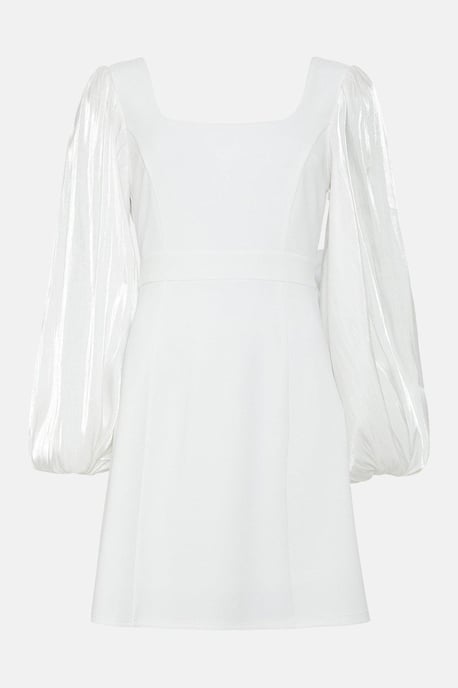 Glossy Organza Sleeve And Statement Bow Back Mini Dress