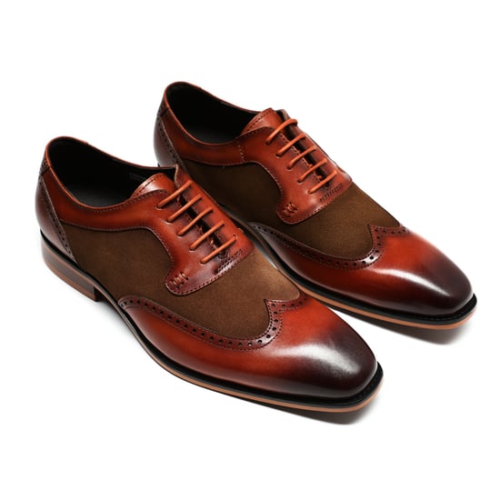 Herenschoen met klassieke sierstiksels Zakelijke schoenen Glad leer Lage schoenen Bruin - Image 3
