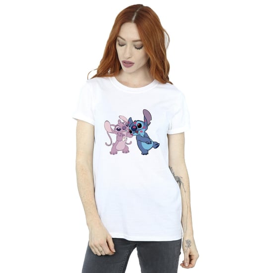 Disney Womens/Ladies Lilo & Stitch Kisses Cotton Boyfriend T-Shirt (White)