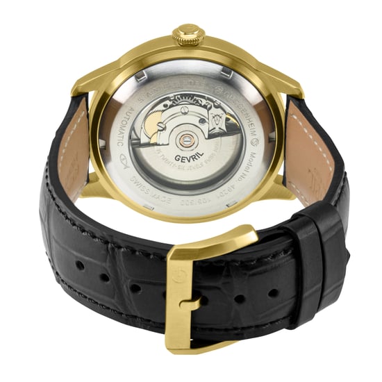 Gevril Men's Guggenheim Sellita SW220 Custom date wheel Genuine Italian Handmade Black Leather Watch - Image 2