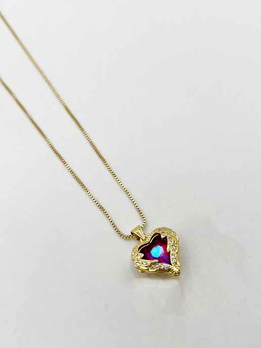Pink Stone Heart Necklace In a Diamante Setting