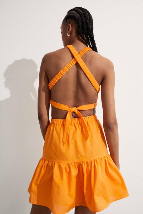 Cotton Cross Back Cut Out Mini Dress