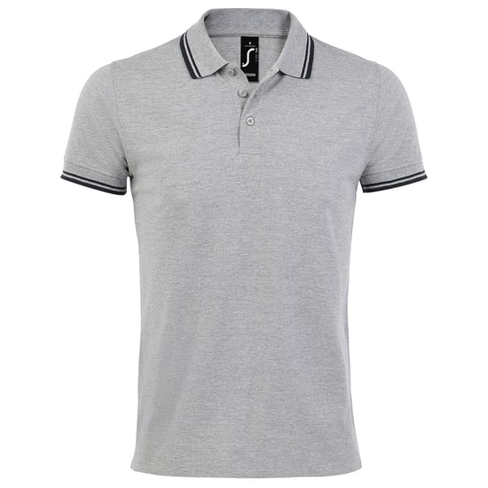 SOLS Heren Pasadena getipt korte mouw Pique Polo Shirt (Heide Grijs/Navy) - Image 1