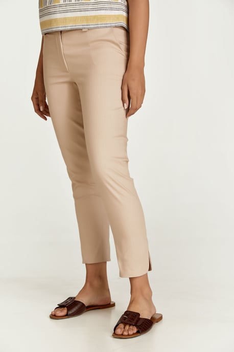 Beige Denim Style Cotton Pants