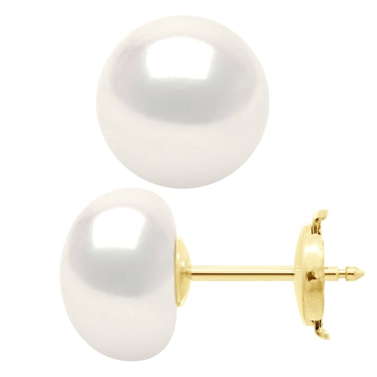 Oorbellen in Geel Goud 375 en Echte Cultiveerde Zoetwaterparels Knop 10-11 mm - Image 1