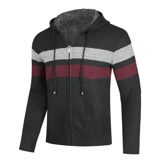 Heren Winter Transitie Cardigan met Capuchon Gevoerde Grof Gebreide Capuchon Warme Jas Marineblauw - Image 2