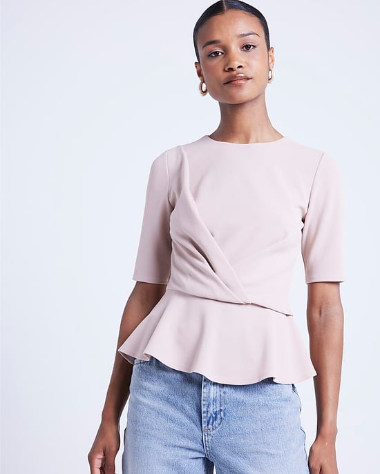 River Island Womens Peplum Top Beige Twist Front