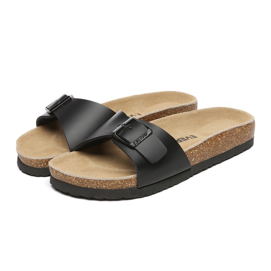 EVER AU Women Swan Leather Easy Slip-On Sandals - Black Leather