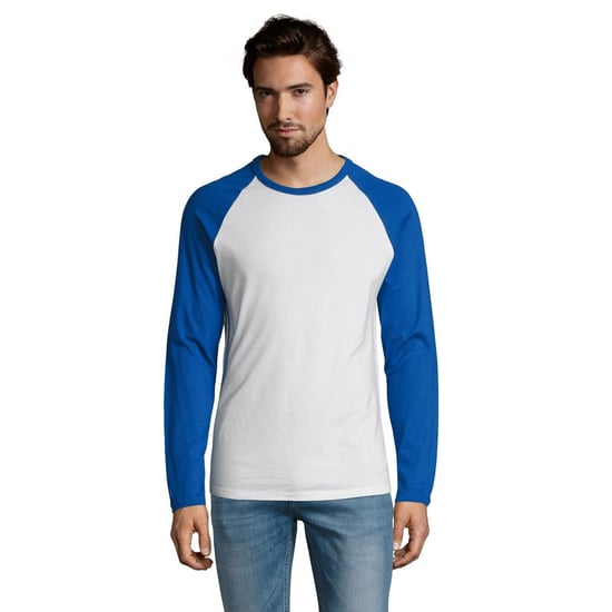 SOLS Heren Funky Contrast T-Shirt met lange mouwen (Wit/royaal blauw) - Image 4