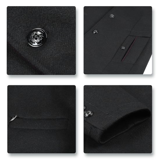Heren korte slim fit jas met opstaande kraag Business Casual wollen overjas zwart - Image 5