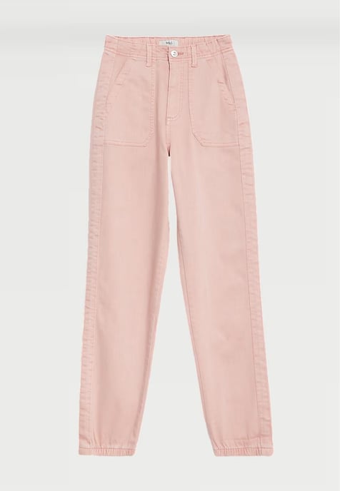 M&S Collection Dames Katoenmix Slim Fit Enkel Grazer Joggers Roze - Image 4