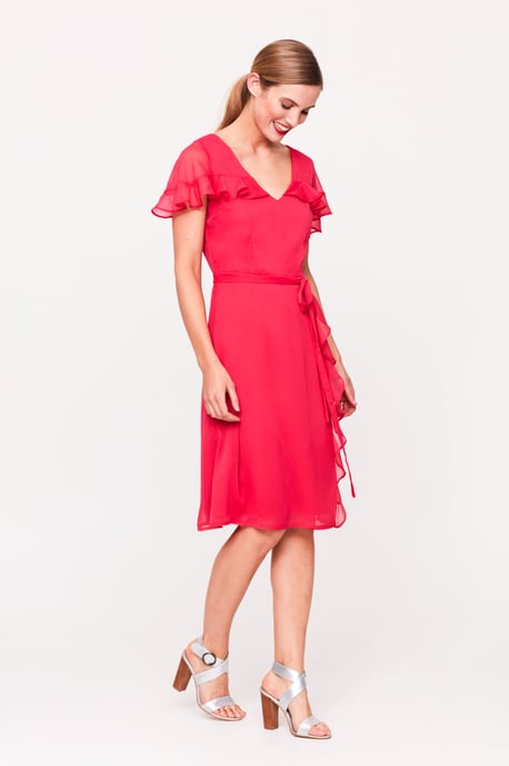 Bright Pink Ruffle Front Dress