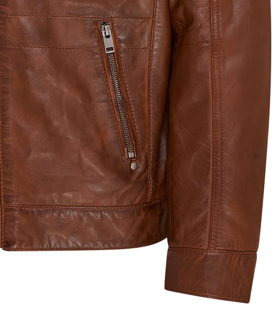 Mens Brown Hooded Leather Biker Jacket - Stavern