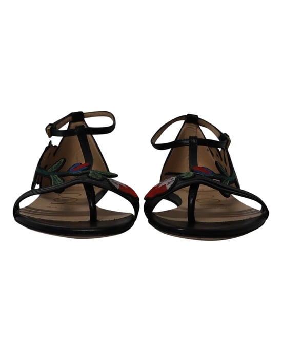 Gucci Ophelia Bloem-geborduurde Hoofdsandalen in Zwart Leer - Image 2