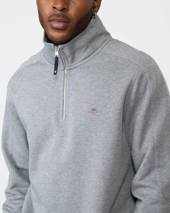 GANT Mens Shield Logo Half Zip Funnel Neck Sweatshirt