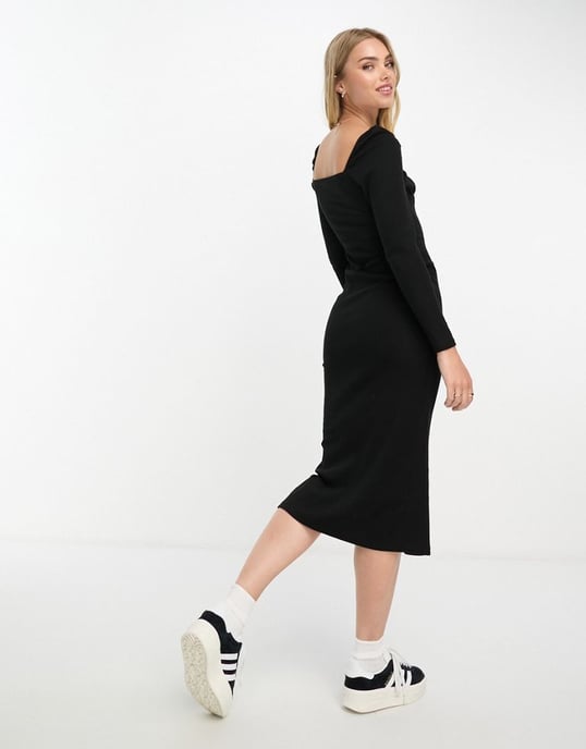 Miss Selfridge long puff sleeve detail midi dress in black