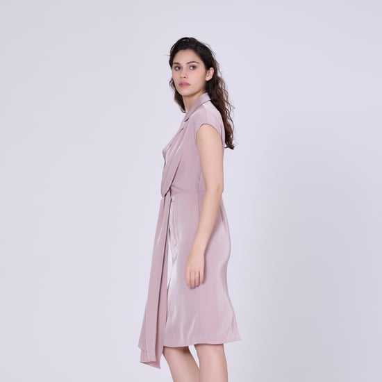 Mat satin asymmetric draped panel dress