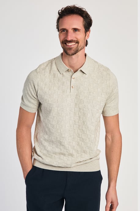 Beige Cotton Short Sleeve Button-Up Polo Shirt