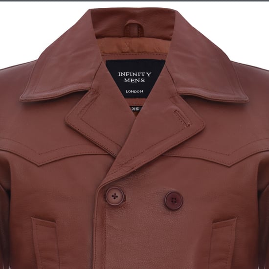 Cowhide Dr. Who Marin German Pea Coat Leather Jacket