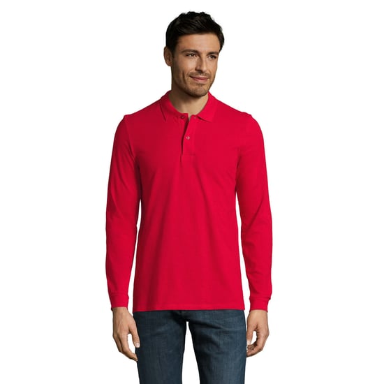 SOLS Heren Perfect Effen Piqué Poloshirt met Lange Mouwen (Rood) - Image 1