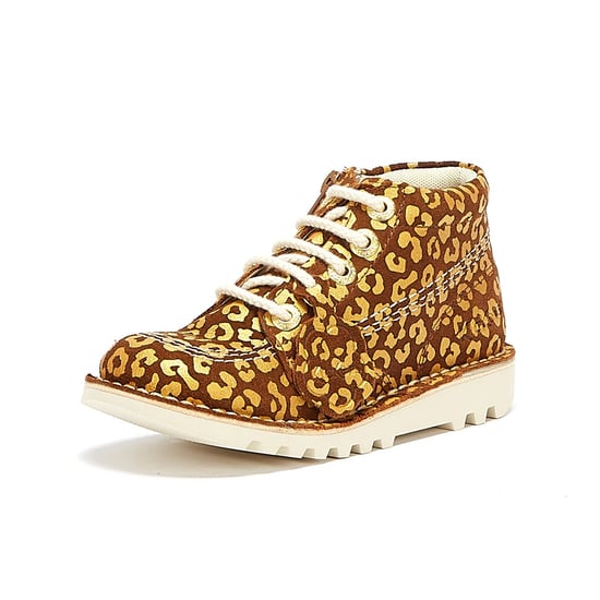 Jongens Meisjes Kickers Kick Hi Leopard Junior Bruin/Goud Laarzen - Image 3