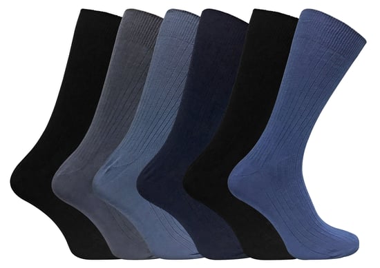 Set van 6 geribbelde, ademende herensokken van 100% katoen - Zwart / Marine / Grijs - Image 1