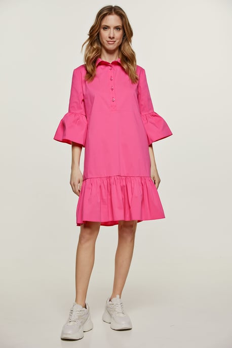 Fuchsia klokmouwtjes jurk met ruche zoom - Image 1